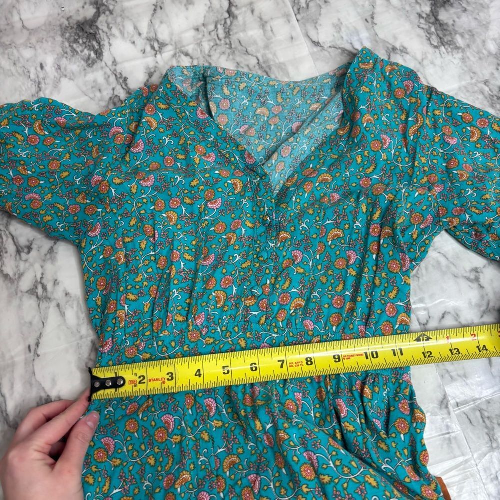 Cottagecore Boho Prairie style maxi dress floral print blue orange size small - Picture 5 of 7